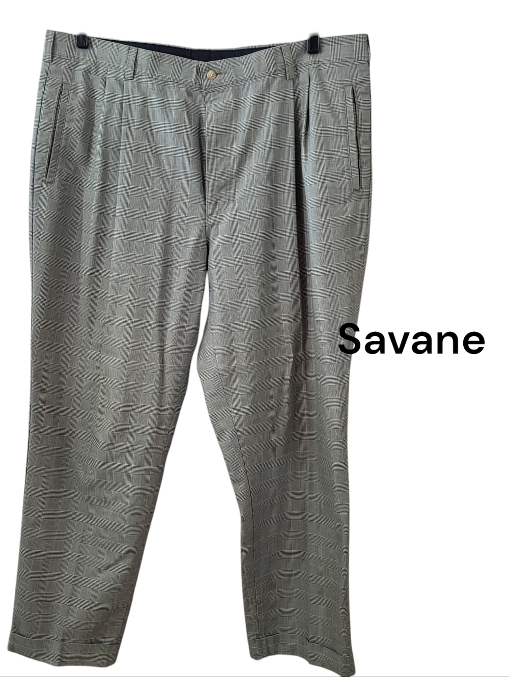 *Savane Collection-  Men's Dress Slacks, Size 42/30, Tan black pin stripes,EUC